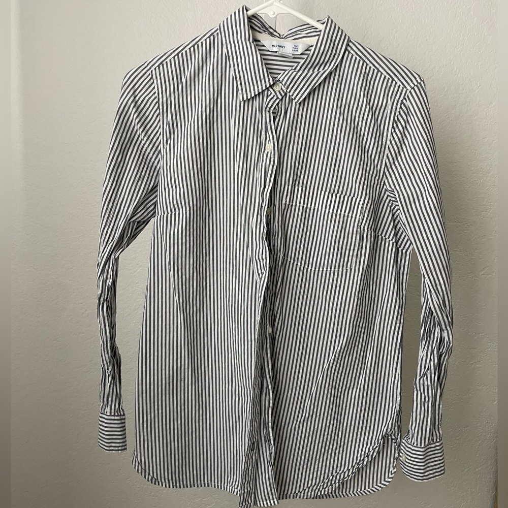 Old Navy navy blue and white striped button-down